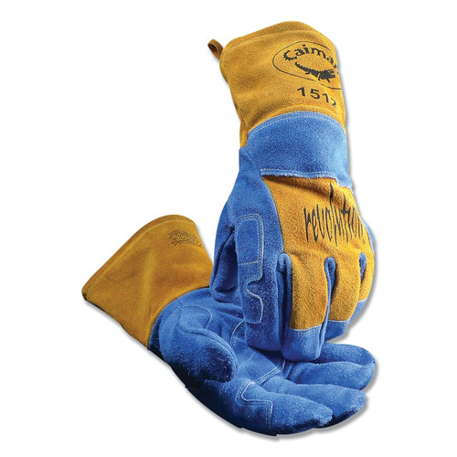 Buy 1512 REVOLUTION COW SPLIT WOOL INSULATED BACK MIG/STICK/PLASMA WELDING GLOVES, ONE SIZE, BLUE/GOLD, GAUNTLET CUFF now and SAVE!