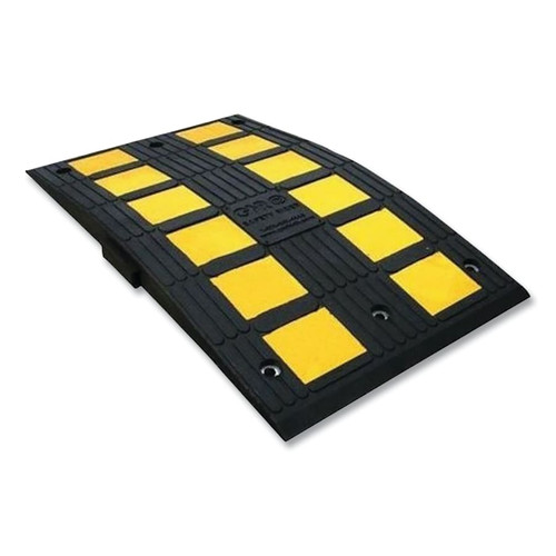 Buy SAFETY RIDER VULCANIZED RUBBER SPEED BUMP, 2 IN H X 19.7 IN W X 35.4 IN L, MIDDLE MODULE, BLACK/YELLOW now and SAVE!