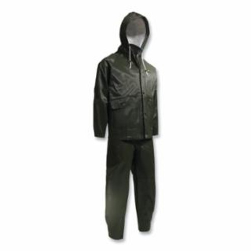 Buy WEBTEX 3-PC RAIN SUIT WITH HOODED JACKET/BIB OVERALLS, 0.65 MM THICK, HEAVY-DUTY RIBBED PVC, OLIVE GREEN, 2X-LARGE now and SAVE!