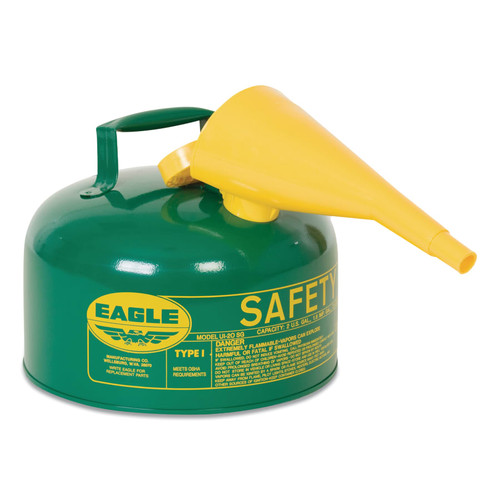 Buy TYPE 1 SAFETY CAN WITH FUNNEL, 2.5 GAL, GREEN, FUNNEL now and SAVE!