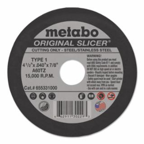 Buy ORIGINAL SLICER CUTTING WHEEL, TYPE 1, 4-1/2 IN DIA, 0.045 IN THICK, 60 GRIT, ALUMINUM OXIDE now and SAVE!