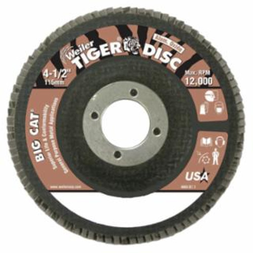 Buy TIGER BIG CAT HIGH DENSITY FLAP DISC, 4-1/2 IN DIA, 40 GRIT, 7/8 IN ARBOR, 12000 RPM, TYPE 27 now and SAVE!