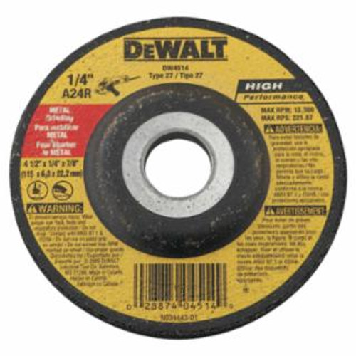 Buy TYPE 27 HP METAL GRINDING WHEEL, 4-1/2 IN DIA, 7/8 IN ARBOR, 13,300 RPM, 24 GRIT now and SAVE!