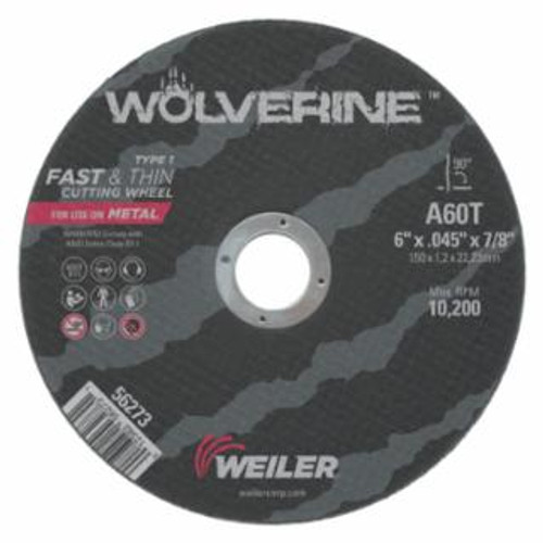 Buy WOLVERINE AO FLAT TYPE 1 CUTTING WHEEL, 6 IN DIA, 0.045 IN THICK, 7/8 IN ARBOR, 60 GRIT now and SAVE!