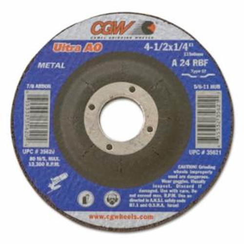 Buy 1/4 IN DEPRESSED CENTER WHEEL TYPE 27, 4-1/2 IN DIA, 5/8 IN ARBOR, A24R now and SAVE!