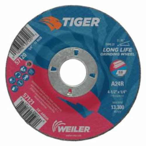 Buy TIGER AO GRINDING WHEEL, 4-1/2 IN DIA X 1/4 IN THICK, 7/8 IN ARBOR, A24R, TYPE 27 now and SAVE!