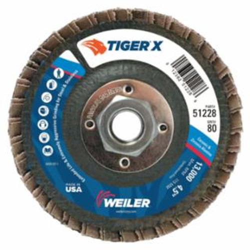 Buy TIGER X FLAP DISC, 4-1/2 IN DIA, 80 GRIT, 5/8 IN - 11, 13000 RPM, TYPE 27 now and SAVE!