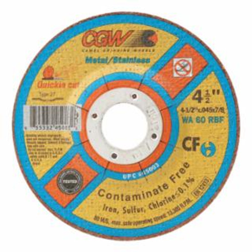 Buy CONTAMINATE FREE CUT-OFF WHEEL, 4 1/2 IN DIA, .045 IN THICK, 60 GRIT ALUM. OXIDE now and SAVE!