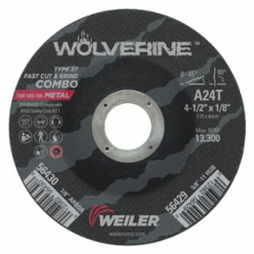 Buy WOLVERINE COMBO WHEEL, 4 1/2 IN DIA, 1/8 IN THICK, 7/8 IN ARBOR, 24 GRIT, R now and SAVE!