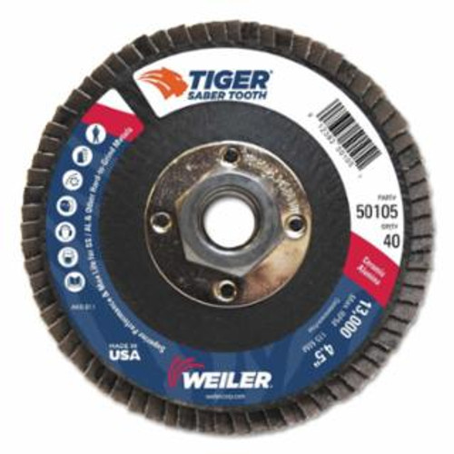 Buy SABER TOOTH CERAMIC FLAP DISC, 4-1/2 IN, 40 GRIT, 5/8 IN ARBOR, 13,000 RPM now and SAVE!