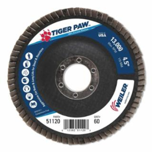 Buy TIGER PAW TY29 COATED ABRASIVE FLAP DISC, 4-1/2 IN, 60 GRIT, 7/8 ARBOR, 13,000 RPM now and SAVE!