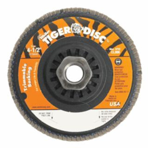 Buy TRIMMABLE TIGER FLAP DISC, 4-1/2 IN DIA, 60 GRIT, 5/8 IN-11, 13000 RPM, TYPE 29 now and SAVE!