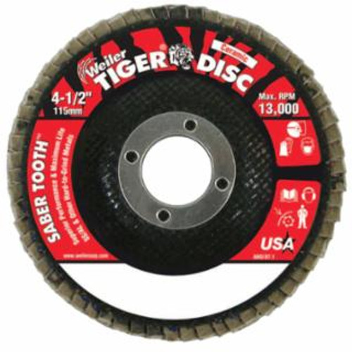 Buy SABER TOOTH CERAMIC FLAP DISCS, 4 1/2 IN, 40 GRIT, 7/8 IN ARBOR, 13,000 RPM now and SAVE!