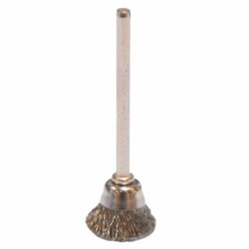 Buy MINIATURE STEM-MOUNTED CUP BRUSH, 5/8 IN DIA., .005 IN STAINLESS STEEL WIRE now and SAVE!