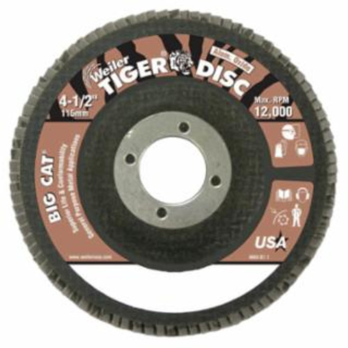 Buy TIGER BIG CAT HIGH DENSITY FLAP DISC, 4-1/2 IN DIA, 60 GRIT, 7/8 IN ARBOR, 12,000 RPM, TYPE 27 now and SAVE!