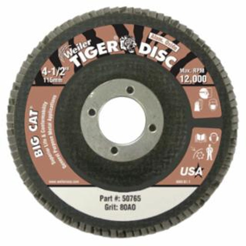 Buy TIGER BIG CAT HIGH DENSITY FLAP DISC, 4-1/2 IN DIA, 80 GRIT, 7/8 IN ARBOR, 12,000 RPM, TYPE 27 now and SAVE!