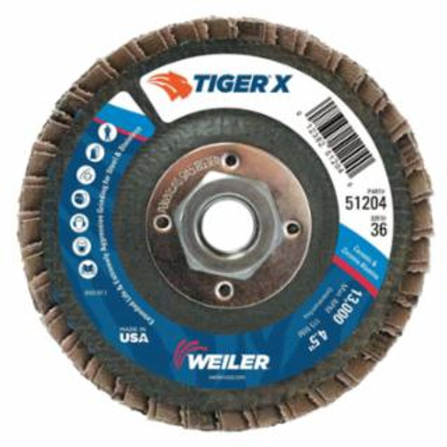 Buy TIGER X FLAP DISC, 4-1/2 IN ANGLED, 36 GRIT, 5/8 IN TO 11 ARBOR now and SAVE!