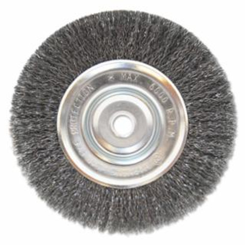 Buy LIGHT DUTY CRIMPED WHEEL BRUSH, 6 DIA X 1/2 W, 0.014 CARBON STEEL, 5/8 IN - 1/2 IN now and SAVE!