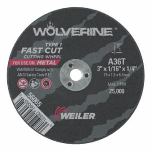 Buy WOLVERINE FLAT TYPE 1 CUTTING WHEEL, 3 IN DIA, 1/16 THICK, 1/4 ARBOR, 36 GRIT now and SAVE!