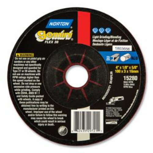 Buy GEMINI FLEXIBLE A AO TYPE 27 GRINDING WHEEL, 4-1/2 IN DIA X 7/8 IN ARBOR X 1/8 IN THICK, 12000 RPM now and SAVE!