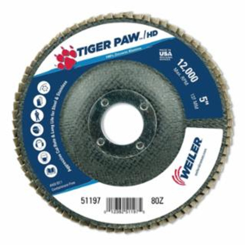 Buy TIGER PAW SUPER HIGH DENSITY FLAP DISC, 5 IN DIA, 80 GRIT, 7/8 IN ARBOR, 12000 RPM, TYPE 27 FLAT now and SAVE!