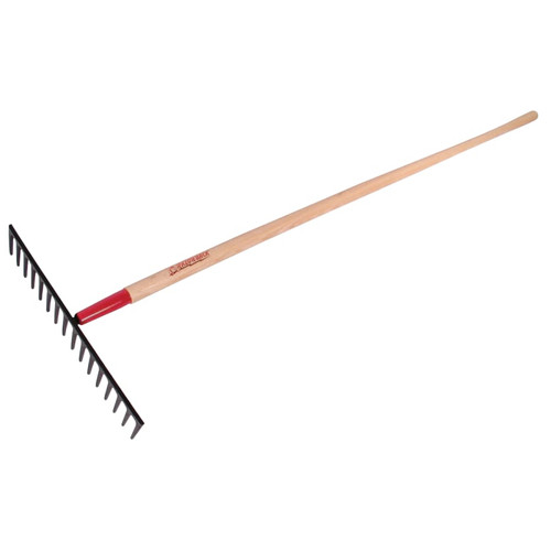 BUY LEVEL RAKE FOR GRAVEL, 18.5 IN W, FORGED STEEL, 16 TINE, 66 IN AMERICAN HARDWOOD HANDLE now and SAVE!
