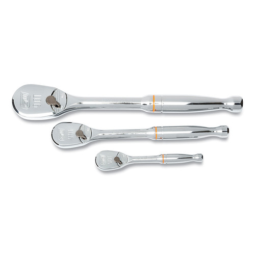 BUY 90T RATCHET, TEAR DROP, 1/4 IN, 3/8 IN, AND 1/2 IN DRIVE, ALLOY STEEL, FULL POLISHED CHROME, 3-PC STANDARD HANDLE SET now and SAVE!