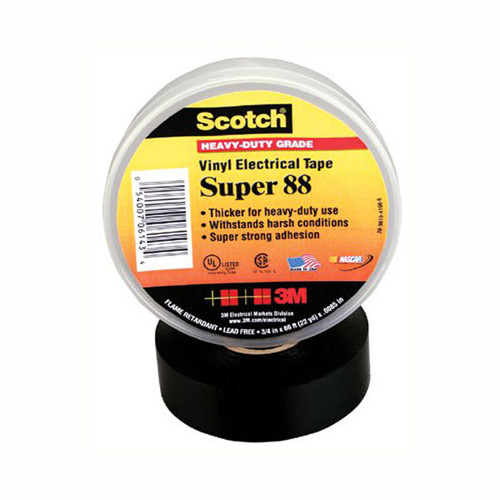 3M 061434 Scotch Super 88 Vinyl Electrical Tape, 3/4 in x 66 ft in, Black,1 Roll