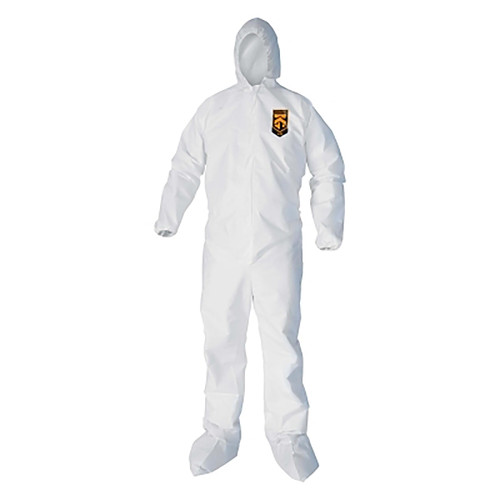 BUY A40 LIQUID & PARTICLE PROTECTION COVERALLS, ZIPPER FRONT/HOOD/ELASTIC WRISTS/ANKLES, WHITE, LARGE now and SAVE!