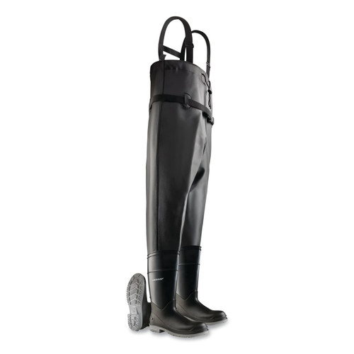 BUY CHEST WADERS, STEEL TOE, MEN'S 10, 16 IN BOOT, 53 IN OVERALL L, PVC, NYLON SUSPENDERS, BLACK/GRAY now and SAVE!