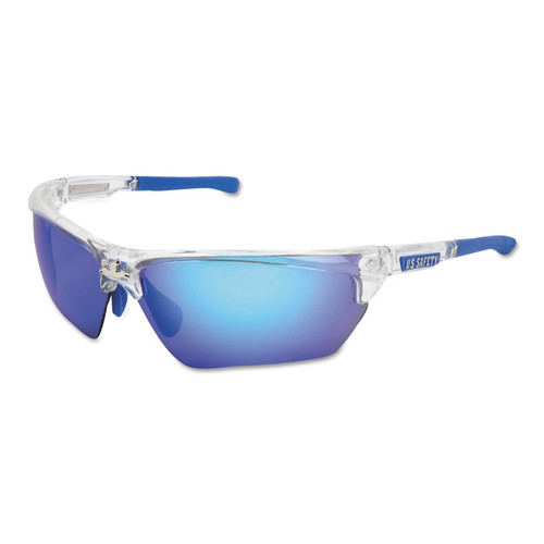 BUY DOMINATOR DM3 SAFETY GLASSES, POLYCARBONATE BLUE DIAMOND MIRROR LENS, DURAMASS, CLEAR POLYCARBONATE/BLUE TPR, 135-DM1328B - SOLD PER 1 PAIR now and SAVE!