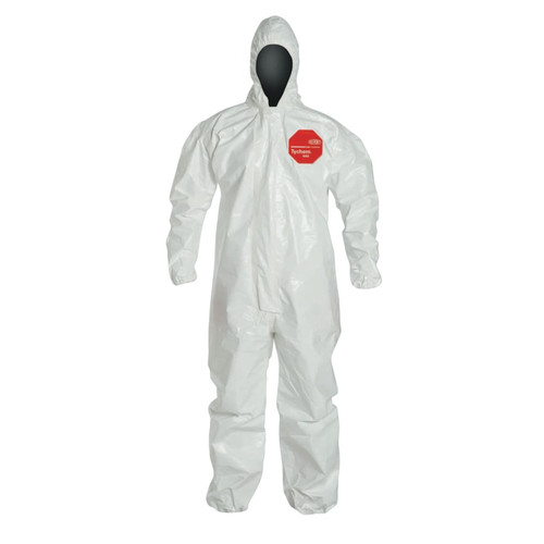 BUY TYCHEM 4000 COVERALL,TAPED SEAMS, ATTACHED HOOD, ELASTIC WRISTS AND ANKLES, ZIPPER FRONT, STORM FLAP, WHITE, MEDIUM now and SAVE!