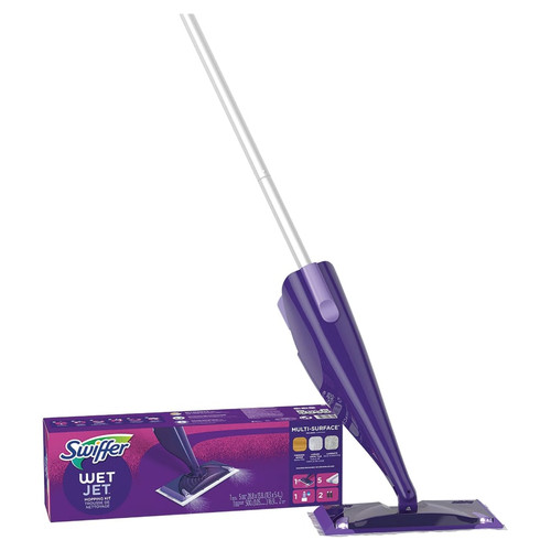 BUY SWIFFER WETJET MOP, 11 IN X 5 IN WHITE CLOTH HEAD, 46 IN PURPLE/SLIVER ALUMINUM/PLASTIC HAND now and SAVE!