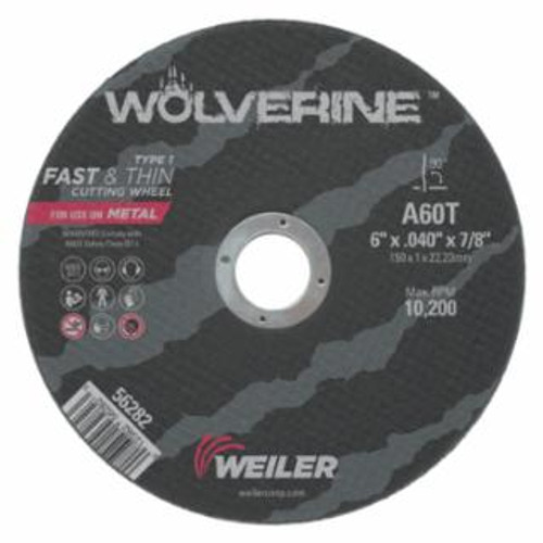 BUY WOLVERINE AO FLAT TYPE 1 CUTTING WHEEL, 6 IN DIA, 0.040 IN THICK, 7/8 IN ARBOR, 60 GRIT now and SAVE!