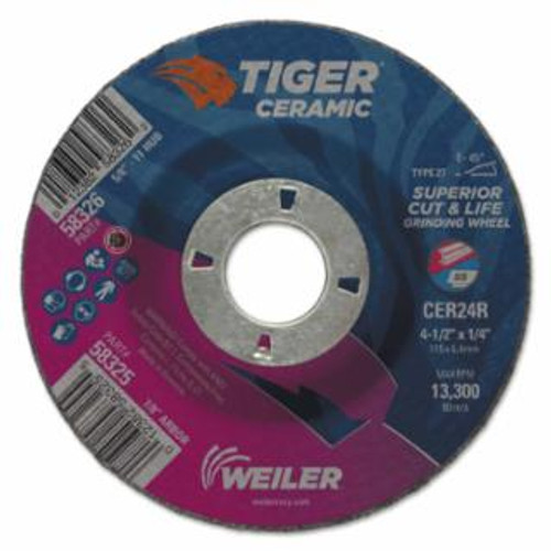 BUY TIGER CERAMIC GRINDING WHEEL, 4-1/2 IN DIA, 1/4 IN THICK, 7/8 IN ARBOR, 24 GRIT now and SAVE!
