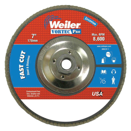 BUY VORTEC PRO ABRASIVE FLAP DISC, 7 IN DIA, 40 GRIT, 5/8 IN-11, 8600 RPM, TYPE 29 now and SAVE!