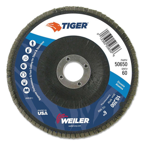 BUY TIGER DISC ABRASIVE FLAP DISC, 6 IN DIA, 60 GRIT, 7/8 ARBOR, 10200 RPM, TYPE 29 now and SAVE!