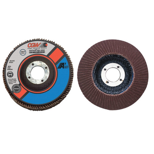 BUY FLAP DISCS, A3 ALUMINUM OXIDE, REG, 4 1/2", 60 GRIT, 5/8-11 ARBOR, 13300RPM, T27 now and SAVE!