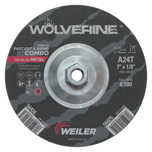 BUY WOLVERINE COMBO WHEELS, 7 IN DIA, 1/8 IN THICK, 5/8 IN ARBOR, 24 GRIT, T now and SAVE!