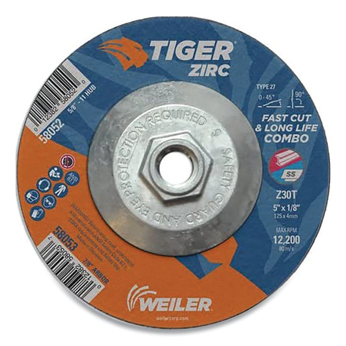 BUY TIGER ZIRC TYPE 27 CUT/GRIND COMBO WHEEL, 5 IN DIA X 1/8 IN THICK, 5/8 IN-11 DIA ARBOR, Z30T now and SAVE!