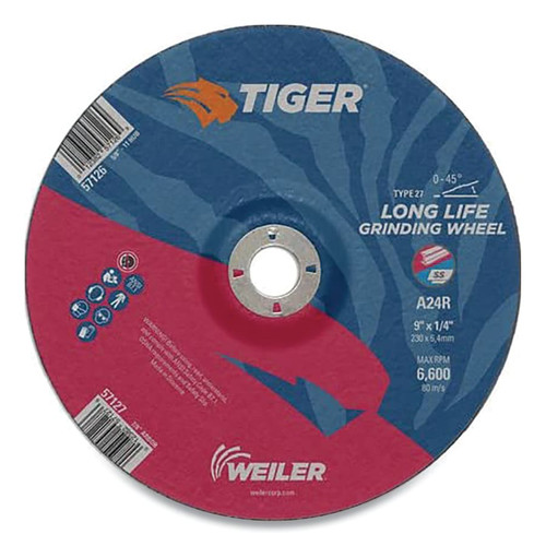 BUY TIGER AO GRINDING WHEEL, 5 IN DIA X 1/4 IN THICK, 7/8 IN ARBOR, A24R, TYPE 27 now and SAVE!