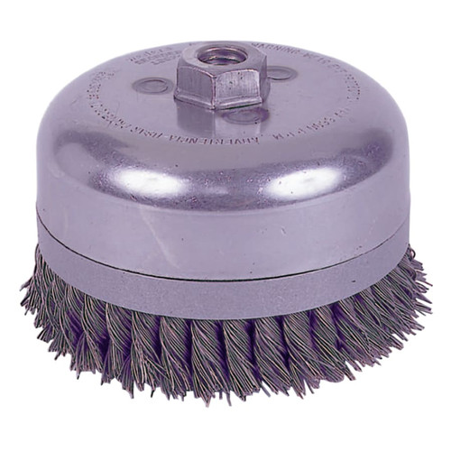 BUY EXTRA HEAVY-DUTY KNOT WIRE CUP BRUSH, 5 IN DIA., 5/8-11 UNC ARBOR, 0.023 WIRE now and SAVE!