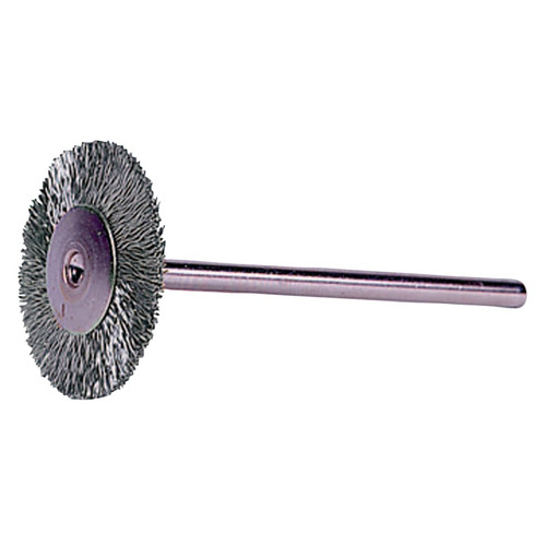 BUY MINIATURE STEM-MOUNTED WHEEL BRUSH, 1 IN DIA., 0.003 IN STEEL WIRE, 37,000 RPM now and SAVE!