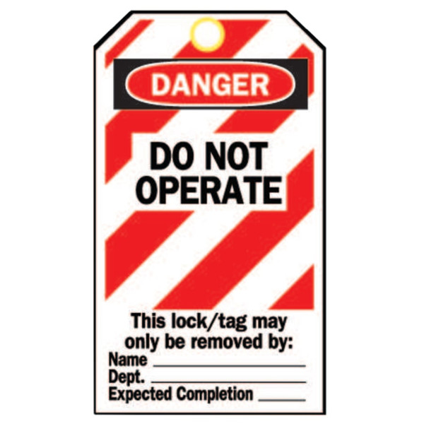 BUY HEAVY DUTY LOCKOUT TAG, 3 IN W X 5.75 IN H, POLYESTER, DANGER, DO NOT OPERATE, BLACK/RED ON WHITE now and SAVE!