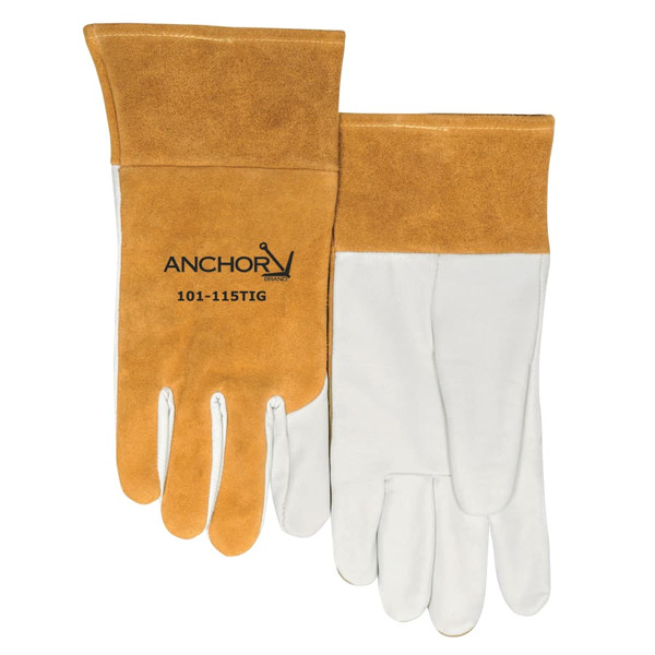BUY 115-TIG SPLIT COWHIDE/GOATSKIN PALM WELDING GLOVES, LARGE, BUCK TAN/WHITE now and SAVE!