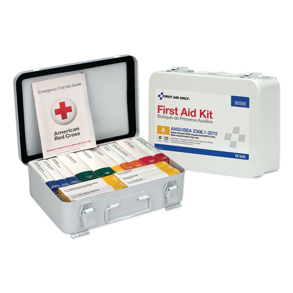 Buy 25 PERSON 16 UNIT ANSI A FIRST AID KIT, METAL CASE, WALL MOUNT, CARRY HANDLE now and SAVE!