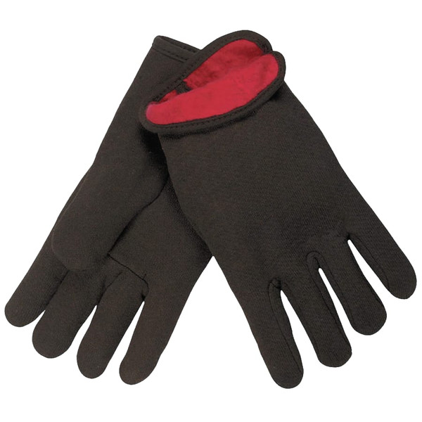 Buy FLEECE-LINED JERSEY GLOVES, LARGE, BROWN/RED now and SAVE!