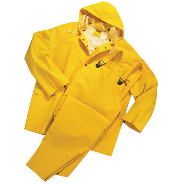 BUY 3-PC RAINSUIT, JACKET/HOOD/OVERALLS, 0.35 MM, PVC OVER POLYESTER, YELLOW, MEDIUM now and SAVE!