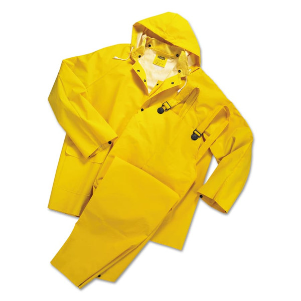 Buy 3-PC RAINSUIT, JACKET/HOOD/OVERALLS, 0.35 MM, PVC OVER POLYESTER, YELLOW, SMALL now and SAVE!