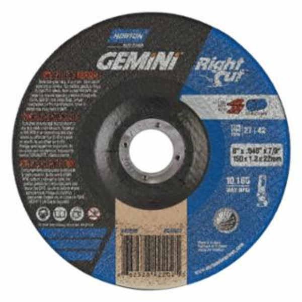 Buy GEMINI DEPRESSED CENTER WHEEL, 6 IN DIA, 1/16 IN THICK, 7/8  IN ARBOR, 24 GRIT now and SAVE!